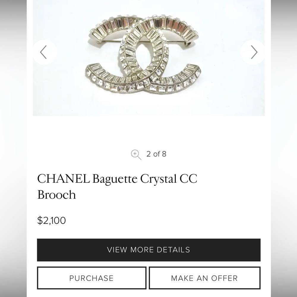 ✨ CHANEL ✨ Stunning Baguette Crystal CC Silver Brooch - Picture 8 of 9